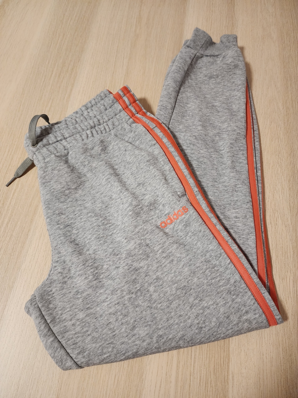 Adidas Heather Gray Orange 3-Stripes Fleece Joggers Sweatpants Medium Streetwear